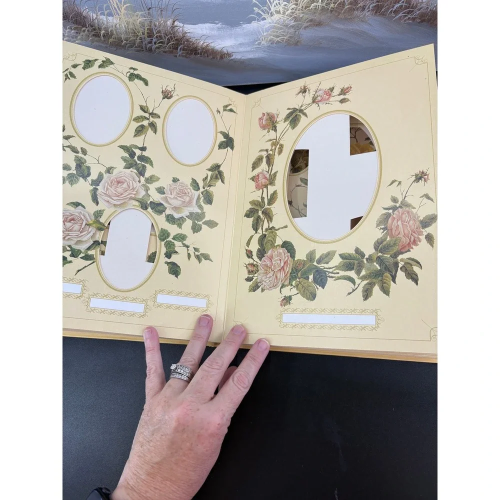 The Rose Photograph Album Vintage Floral Hardcover Ribbon Tie Cream 11.5x8.25in